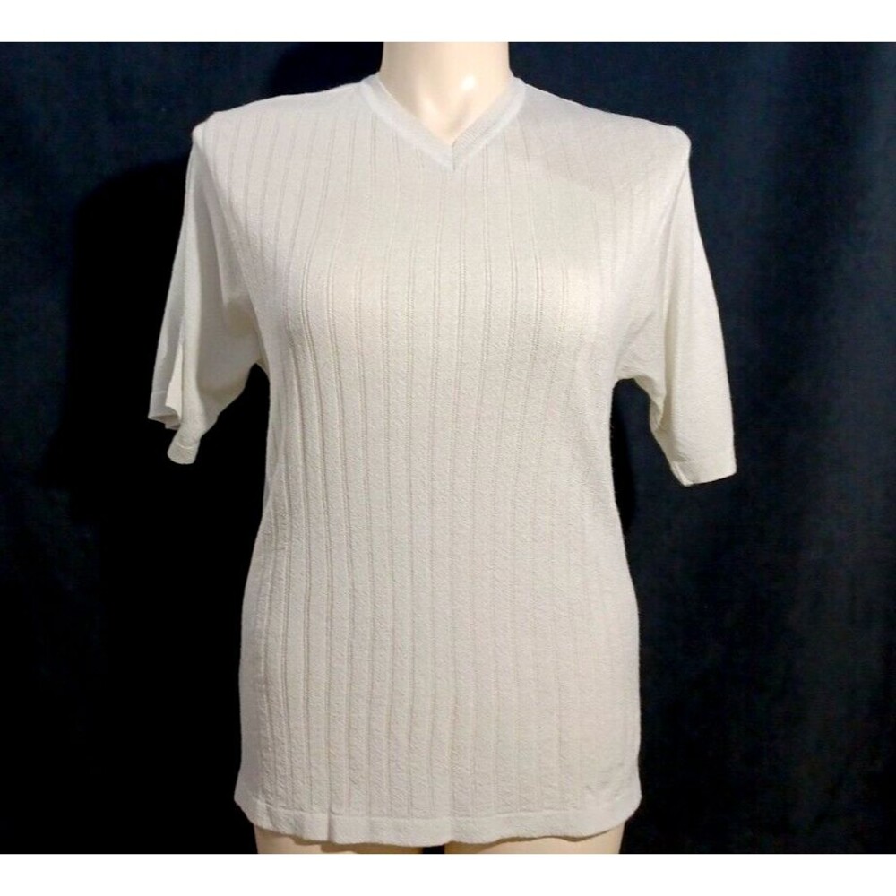 Collezione Dante Italy Knit Top Shirt Off White‎ V Neck Rib Short Sl Mens Womens